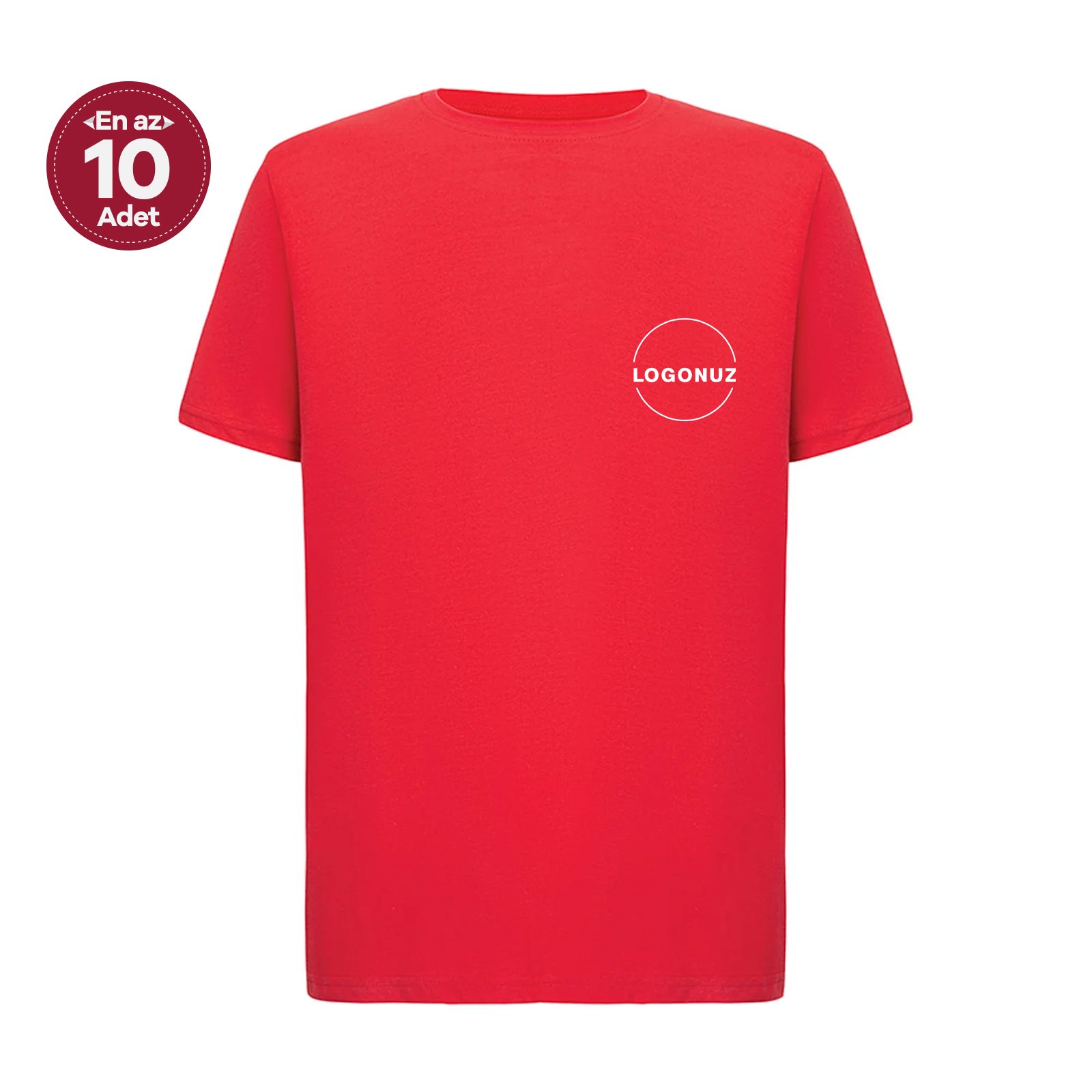 recycle-sifir-yaka-kirmizi-tisort-gorseli-4 T-shirt vermelha de gola redonda reciclada - Image 1